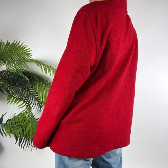 Vintage 90s Red Holiday Grandma Ugly Christmas Oversized Sweater Jacket / S - Picture 2 of 7